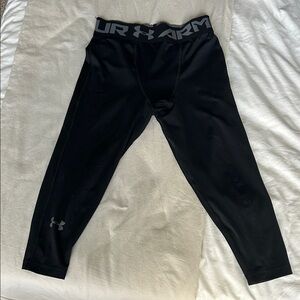 Under Armour Men’s Black Compression Leggings with Gray Logo Waistband